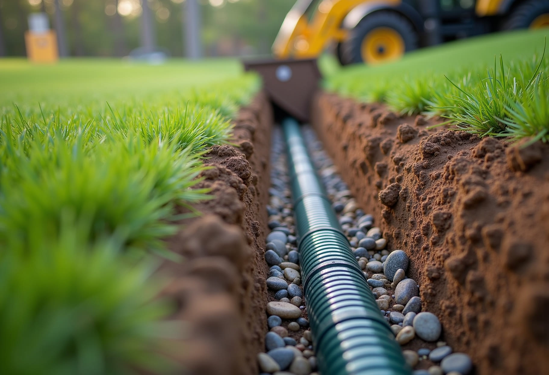 Drain line set under field